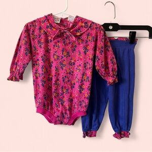 18M Girl Small Steps 90’s Vintage Grandma Cottage 2 Piece Bubble Romper Set